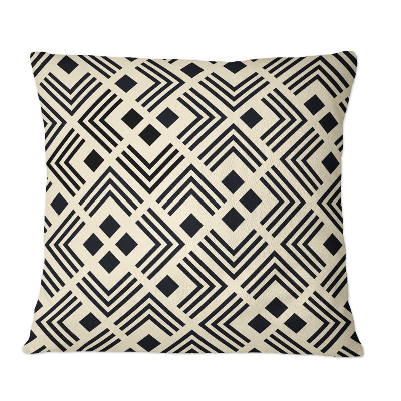 Coussin décoratif à motif géométrique noir et jaune Labyrinth, 16 po x 16 po