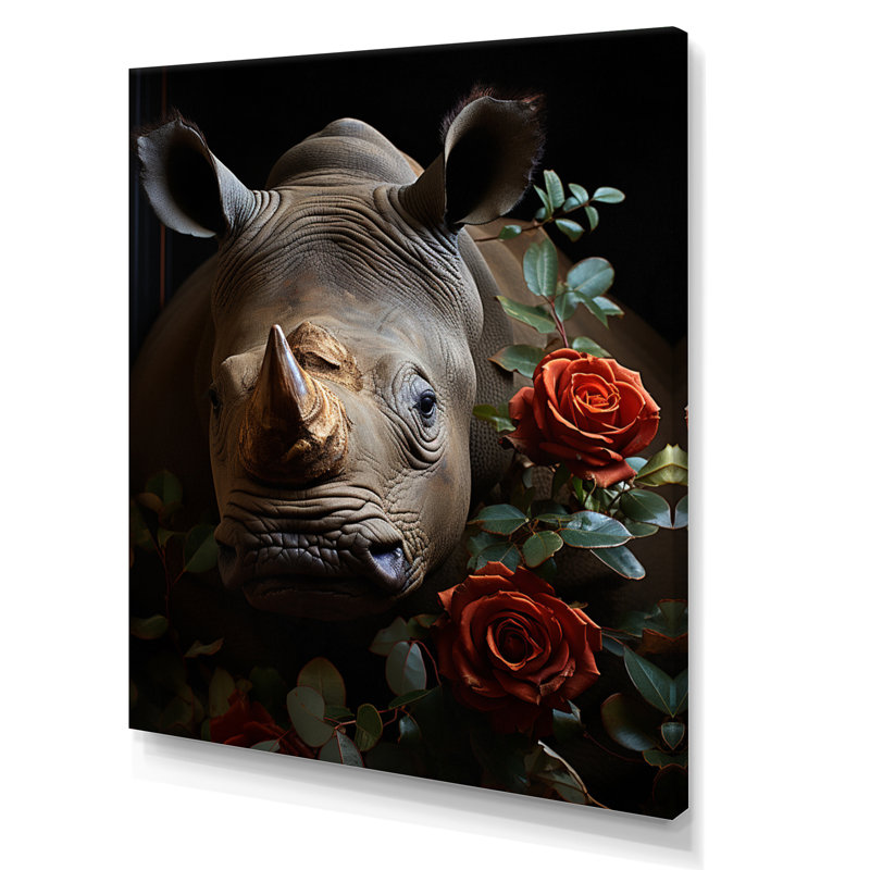 Rhinocéros, H 32 po x l 16 po x P 1 po, Toile tendue