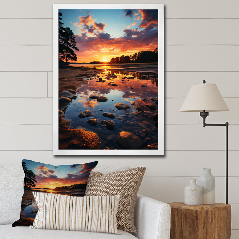 Sunset in New Jersey Landscape, reproduction d'art sur toile, H 44 po x l 34 po x P 1,5 po, Cadre photo blanc