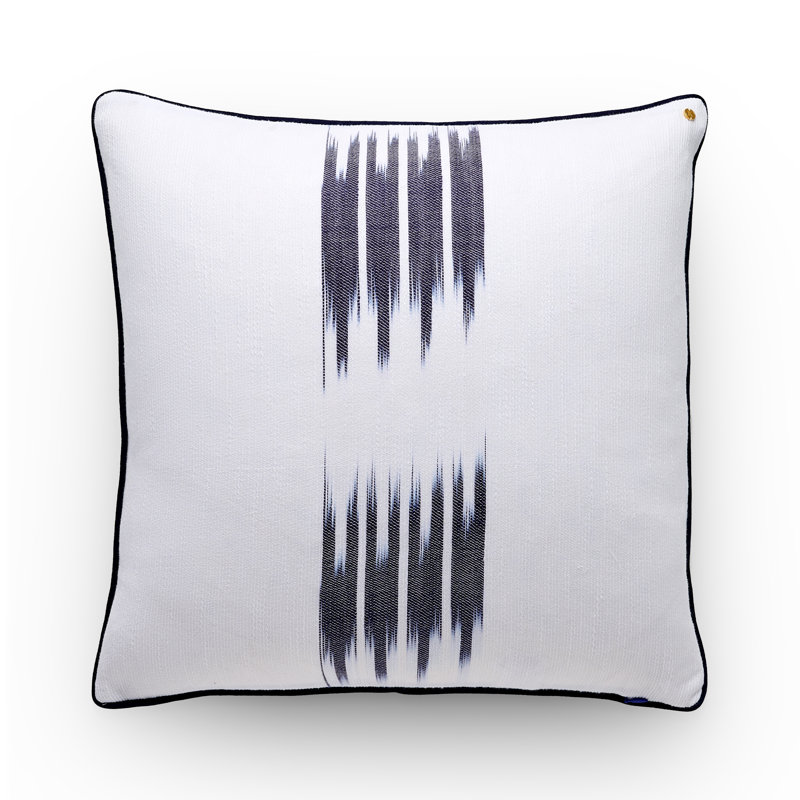 Peshtemal Ikat Cotton Pillow, White;Navy