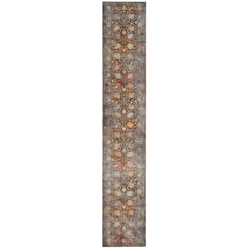 Tapis oriental gris / orange Alena Lake, Tapis de couloir 2 pi 2 po x 8 pi