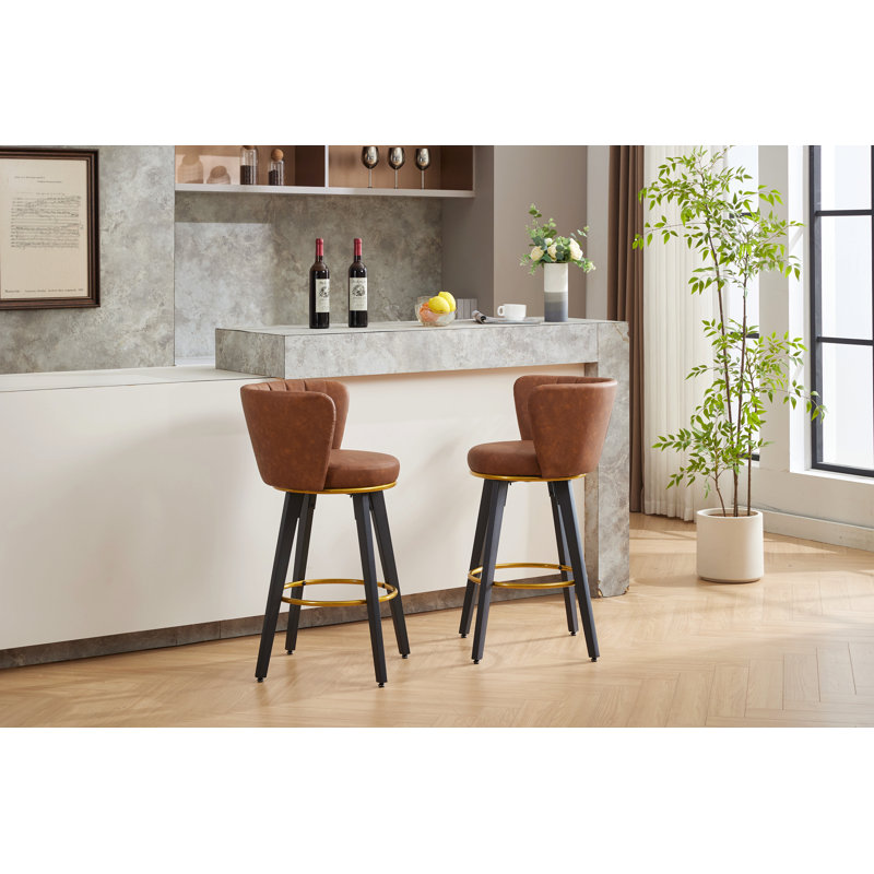 Ensemble de 2 tabourets de bar à hauteur de comptoir, tabourets de bar pivotants à 360 ° avec dossier et pieds en métal, tissu de velours