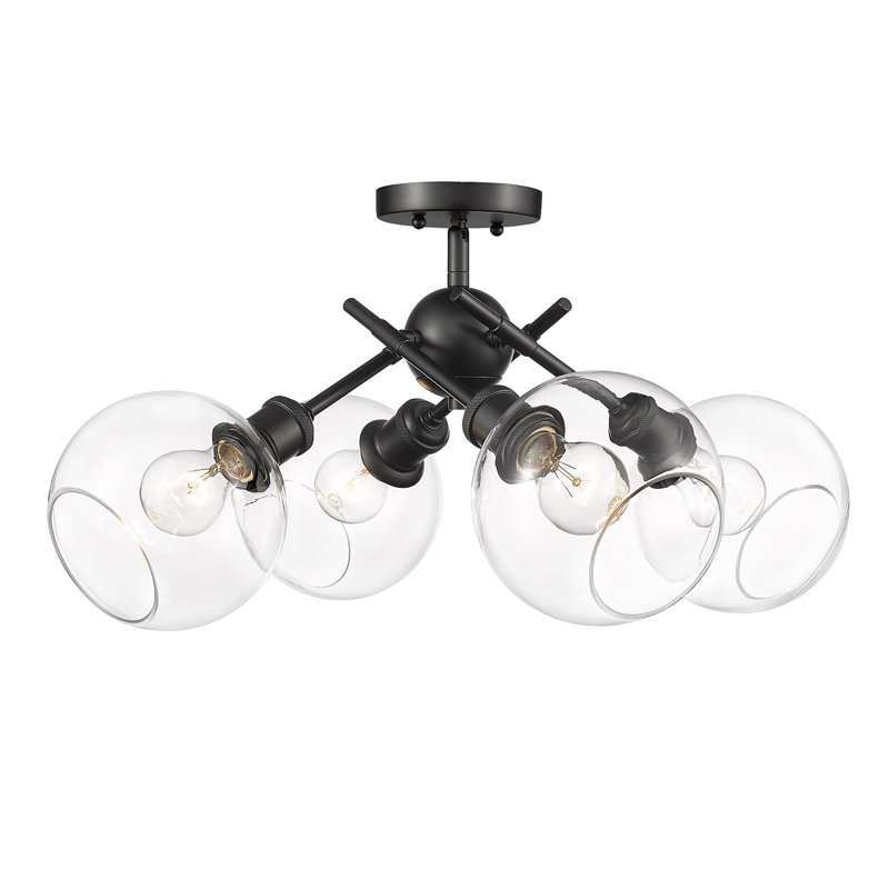 Manderly Glass Semi Flush Mount, Matte Black