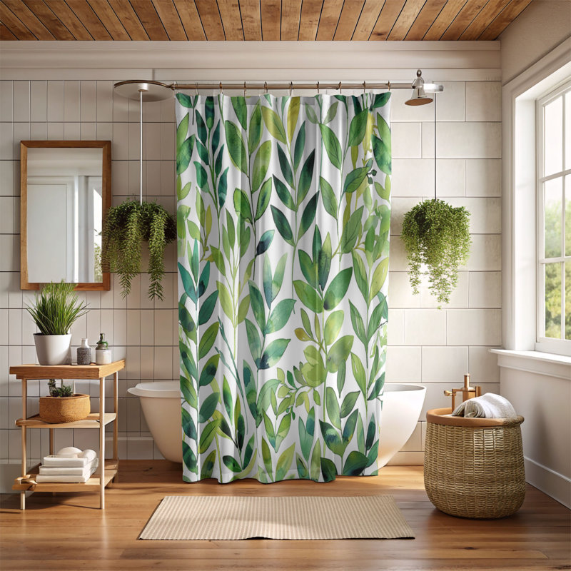 Leafy Buds - Rideau de douche Premium, H 74 po x l 71 po