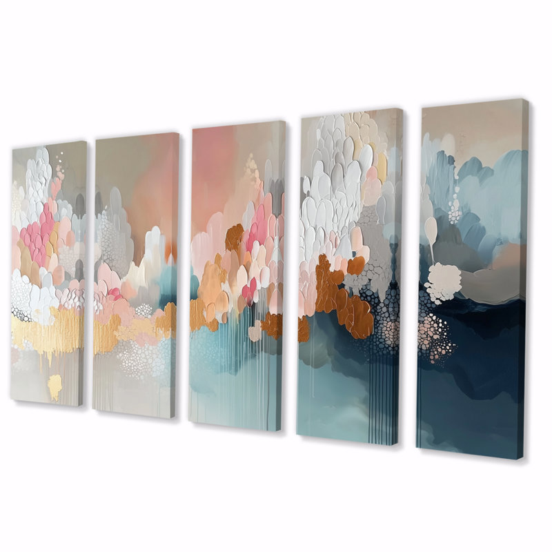 "White and Gold Brushstroke", peinture abstraite I - ensemble de reproductions d'art murales abstraites, H 32 po x l 80 po
