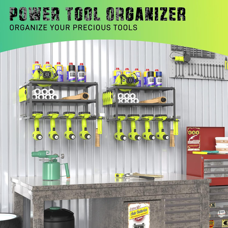 Rangement à outils robuste en acier à 3 niveaux, support à outils mural, porte-perceuses 4/8