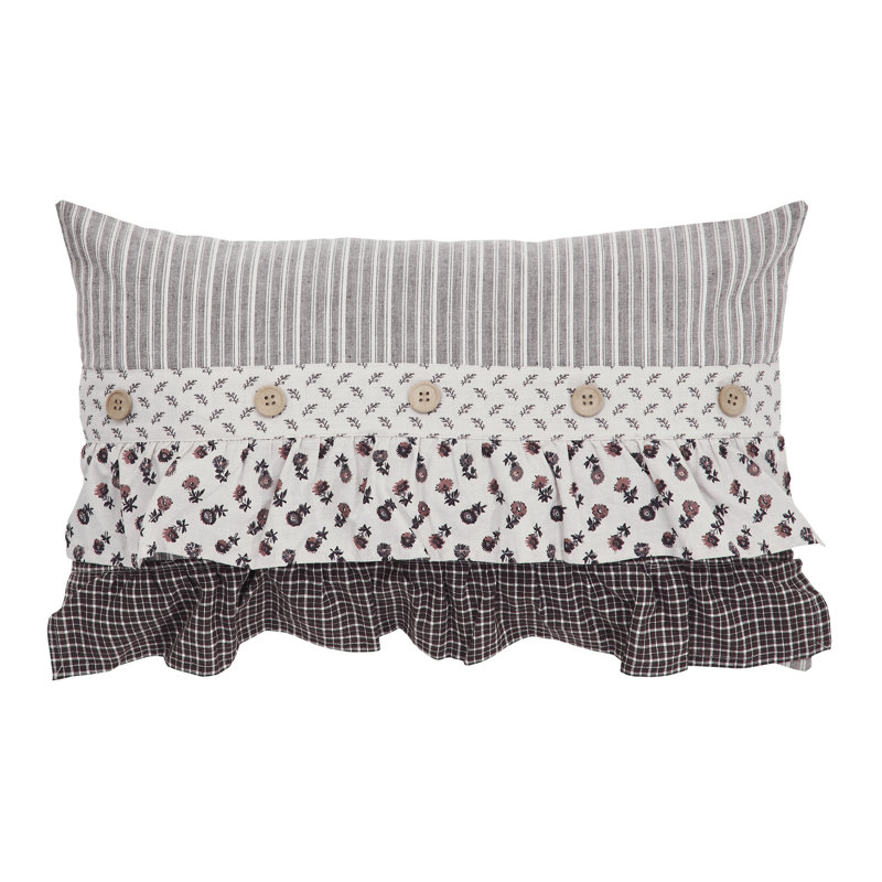 Florette 14x22 Brown Cotton Patchwork Ruffled Pillow