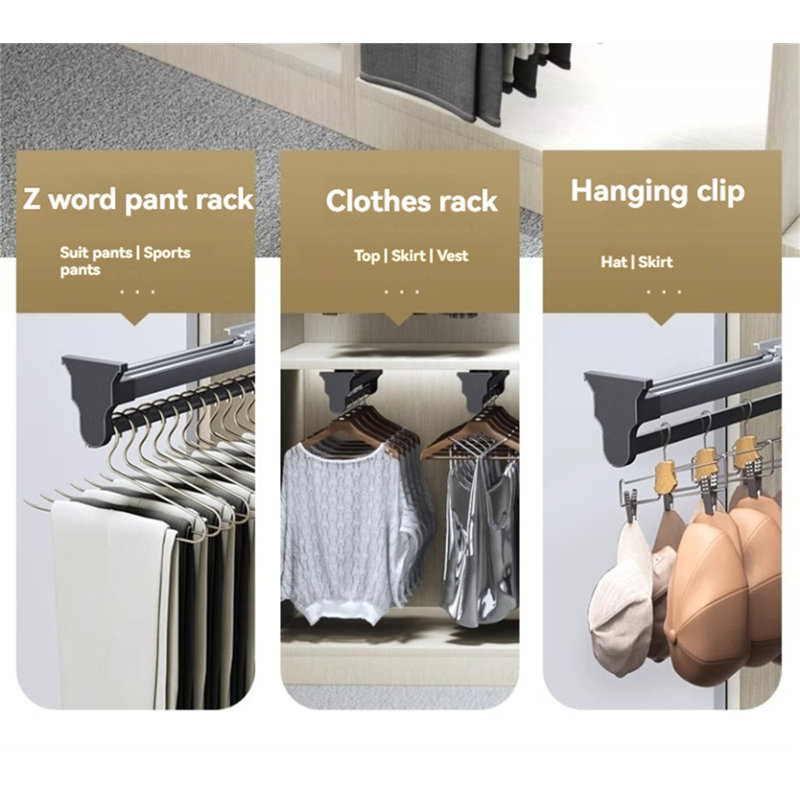Retractable Pants Rack With Sliding Rail, 3.74" H x 1.98" W x 12.4" D