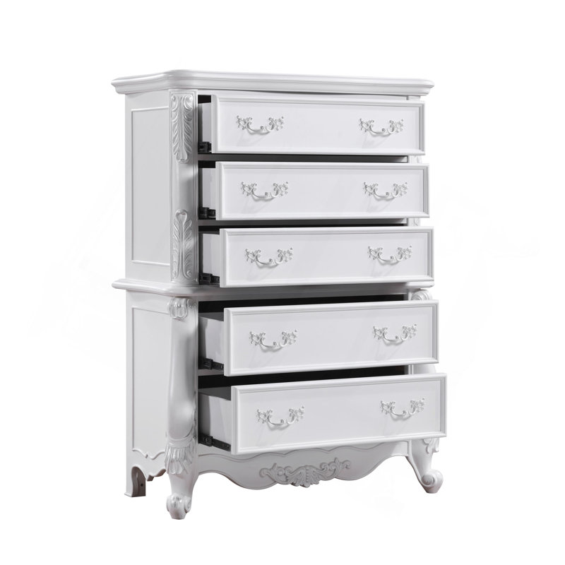 Commode de style champêtre avec détails sculptés, armoire de rangement blanche de luxe pour chambre à coucher et meuble-lavabo