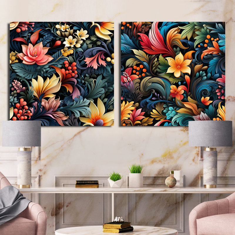 Taunton - Ensemble de 2 collages floraux et botaniques carrés, H 30 po x l 61 po, Toile tendue