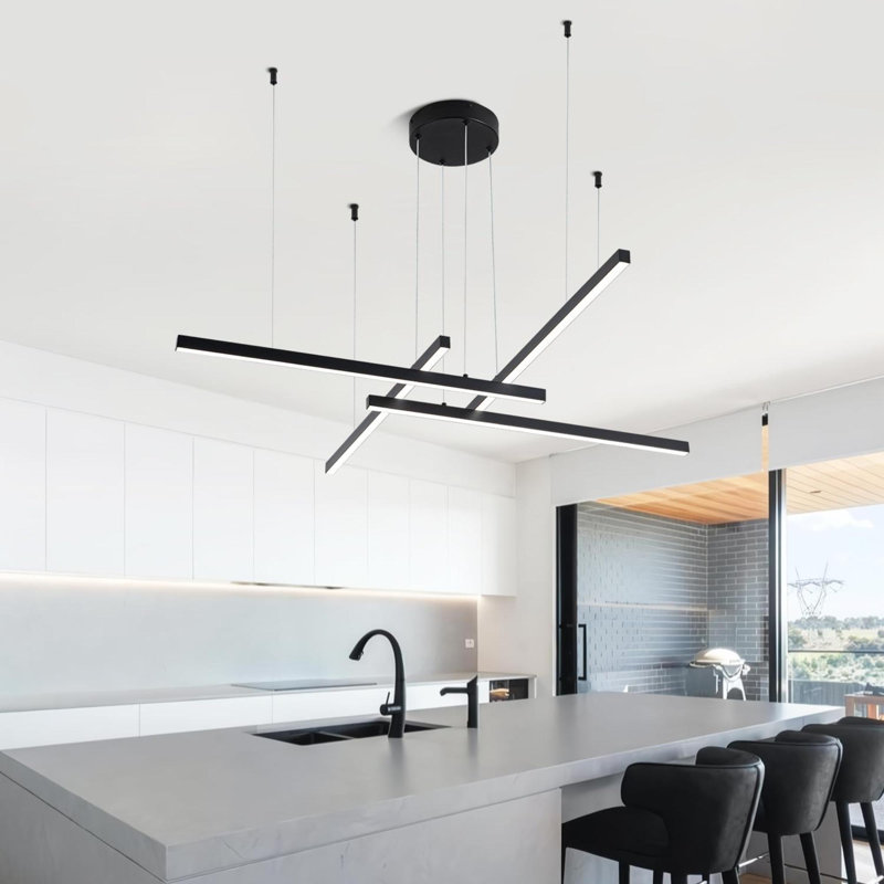 Luminaire suspendu à intensité variable 4 lumières DEL modernes à hauteur réglable avec lustre pour îlot de cuisine