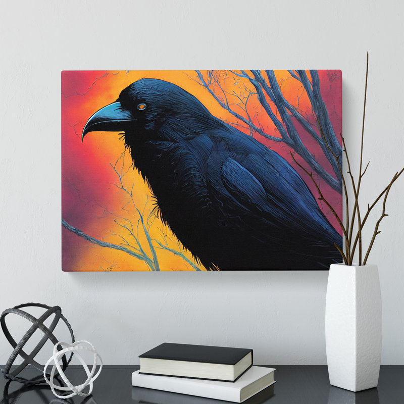 Beaming Raven Bird - Wrapped Canvas, 50cm H x 76cm W x 3cm D