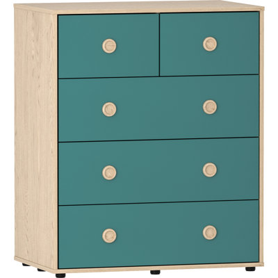 Neptune 5 Drawer Chest, Pink & Oak