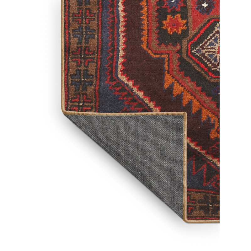 Tapis rouge/bleu traditionnel, Rectangle 7 pi x 10 pi