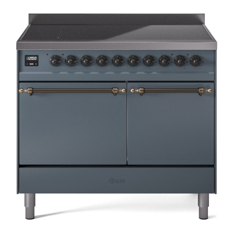 Cuisinière à induction 40 pouces avec 6 éléments à induction ILVE Nostalgie II Series (porte pleine), Gris-bleu / bronze