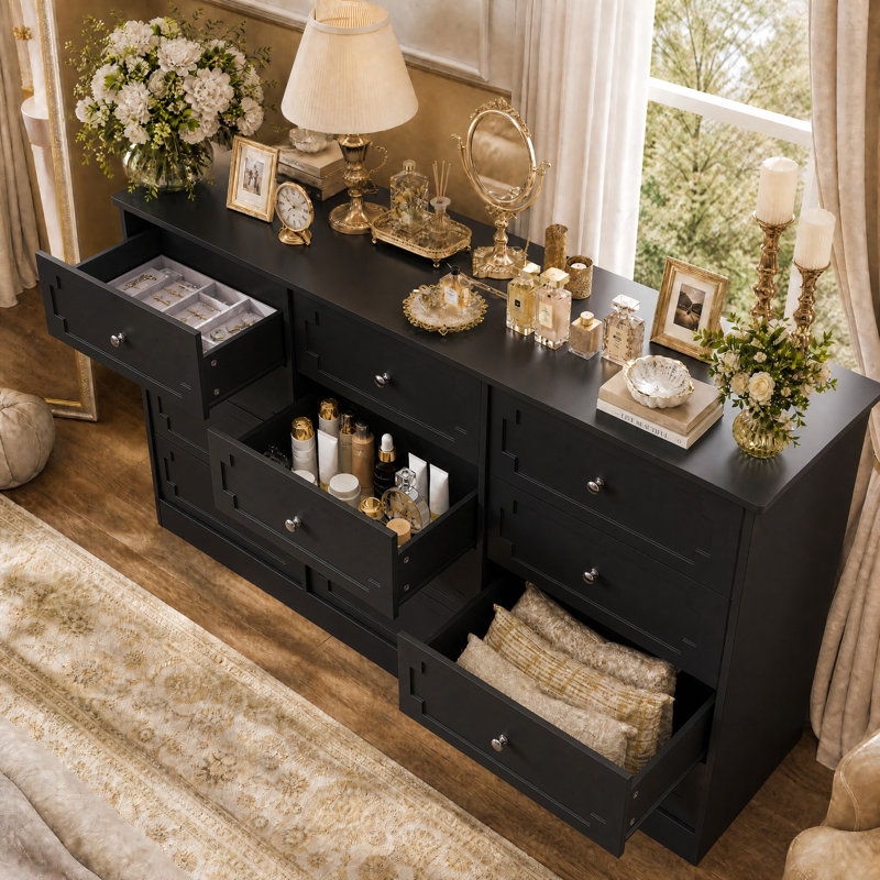 Commode 12 tiroirs avec grande capacité de rangement, commode de rangement large avec glissières en métal et design moderne