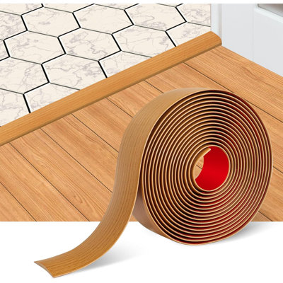 Floor Transition Strip Self Adhesive Floor Cover Strips Laminate 2" Wide Vinyl Flat Divider Transitions Elegant Wood Grain Design (5cm, 20Ft,  Light Brown)