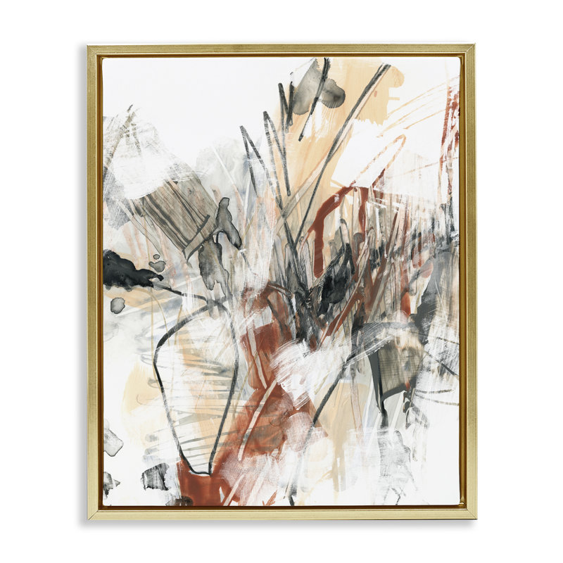  Terre cuite et gris, art mural encadré flottant abstrait par June Erica Vess, H 21 po x l 17 po, Doré