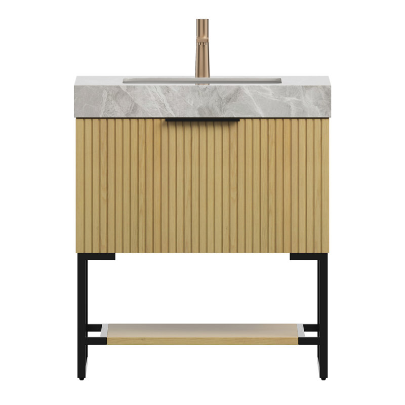 YOLAN 30" Bathroom Vanity&Sink, 30", Marble Grey, Light Oak