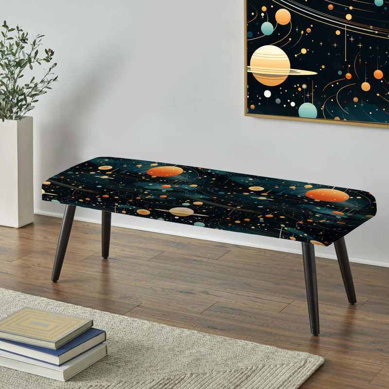 Taches de science-fiction orange et bleues - Banc noir rembourré abstrait