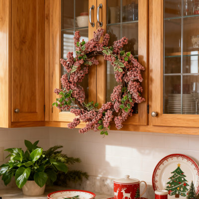 Couronne de Noël 18 pouces, décoration artificielle de baies givrées rouges, couronnes décoratives d'intérieur et d'extérieur