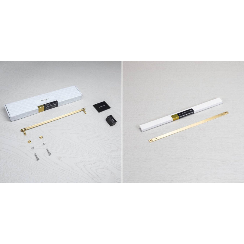 Pull Bar / Plate / Linear, Brass, 8 14/16"