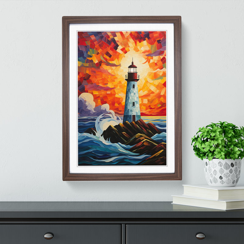 XYZ-FRM-V1223-4201 Lighthouse Orphism No.2 - Single Picture Frame Print on Wood, 46cm H x 34cm W x 2cm D, Walnut