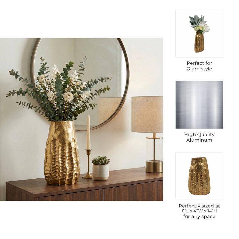 Caen Handmade Metal Table Vase, 14" H x 8" W x 4" D