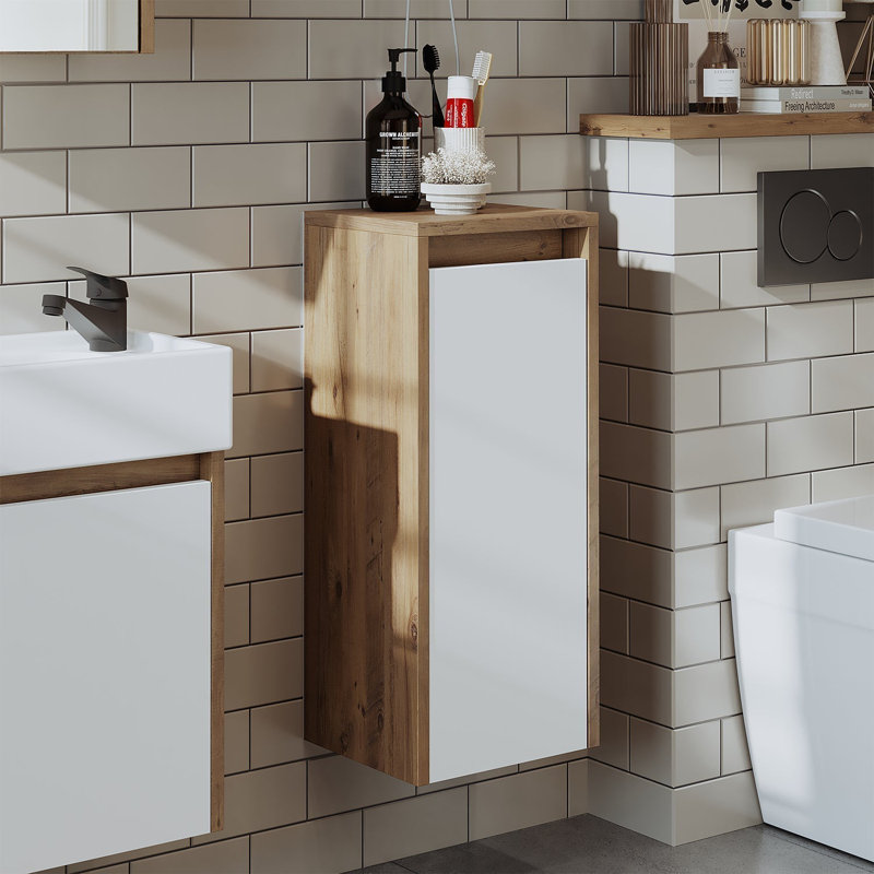 Bittencourt Bathroom Towel Storage Cabinet, White/Oak