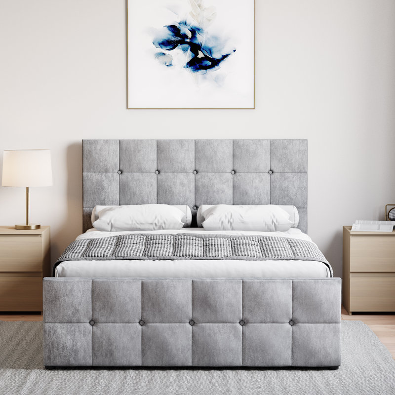 Connell Upholstered Ottoman Bed, UKFR Certified, Crushed Velvet Silver, Double (4'6)