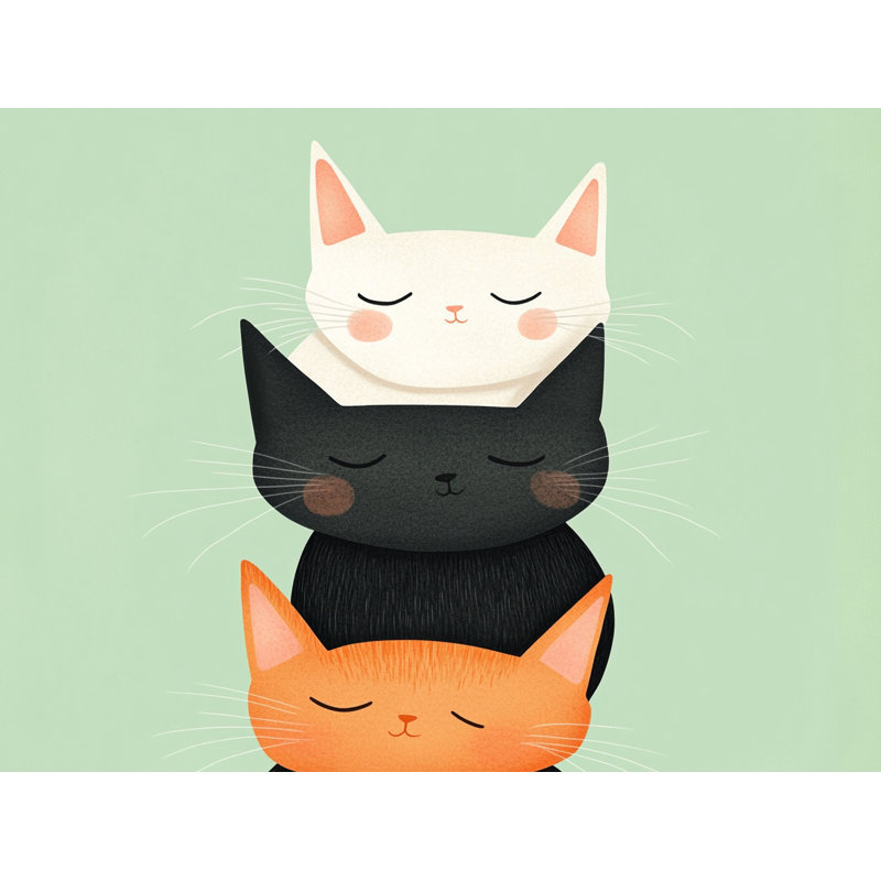 Chaton totem - Trio de chats endormis, H 16 po x l 24 po