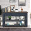 Console en bois de pin massif 48 po, table d'appoint moderne avec 3 tiroirs de rangement et 2 tablettes. Facile à assembler (bleu marine + plateau brun)-133402710