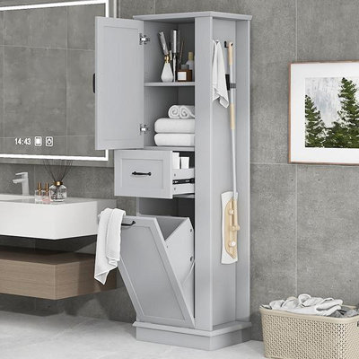 Modern Tall Storage Cabinet – Tilt-Out Compartment, Adjustable Shelves, 80LBS Capacity, Soft-Close Hinges, Aluminum Alloy Handles, For Bathroom & Home Organization