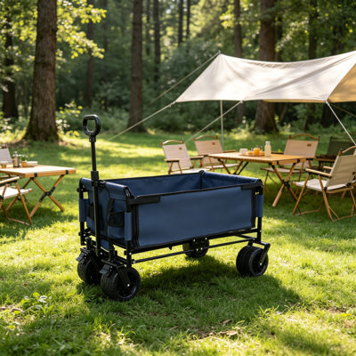 Multi-functional Collapsible Wagon With Seat Conversion, 500lb Capacity Heavy-duty Utility Wagon With All-terrain 360° Wheels
