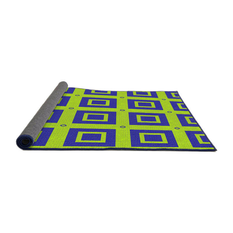 Tapis vert/bleu à motifs, Rond 7 pi