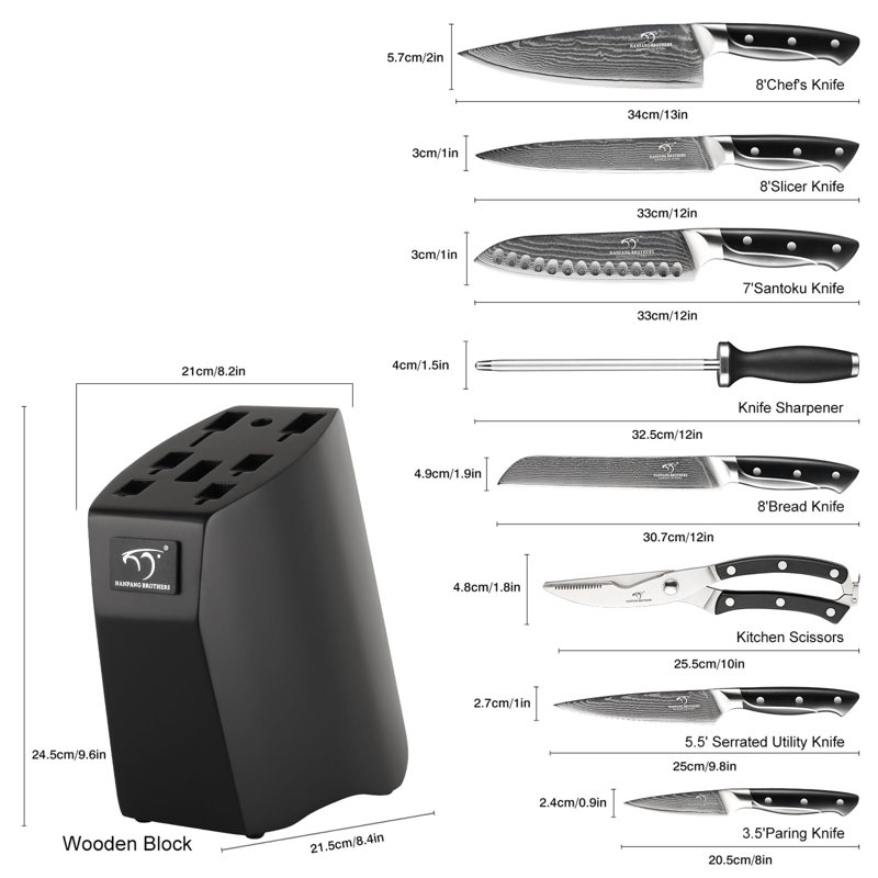Nanfang Brothers Damascus Steel Knife Block Set