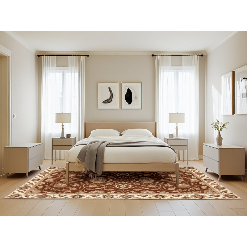 Machine Washable Persian Brown Area Rug, Rectangle 5' x 8'