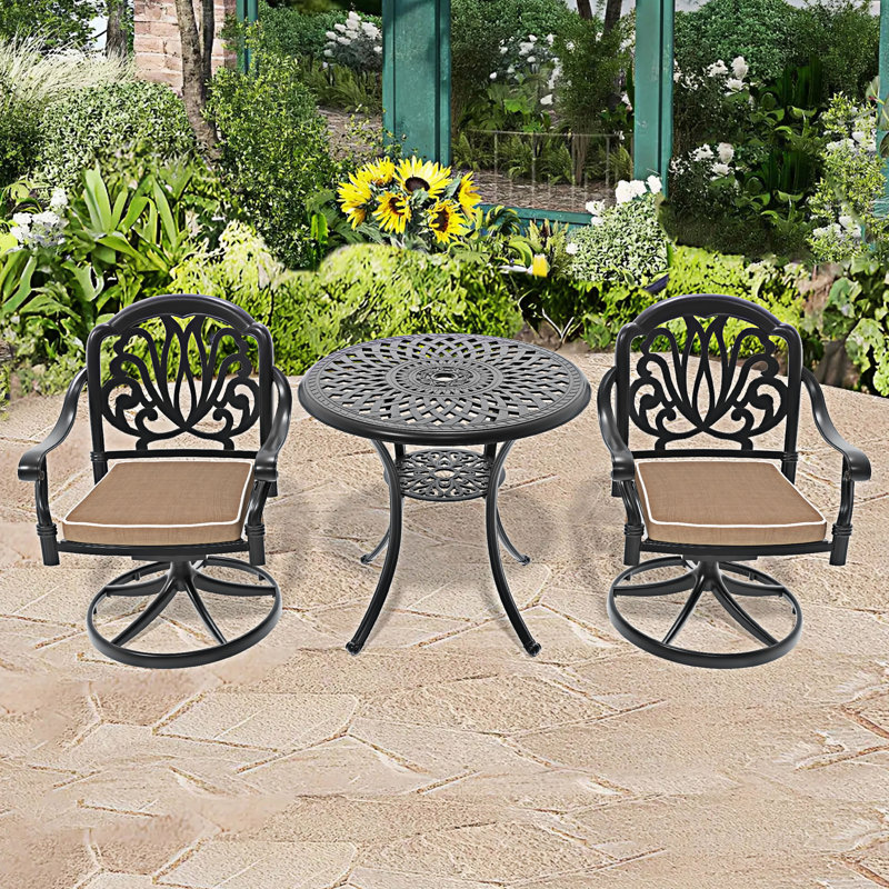 3-Piece All-Weather Cast Aluminum Dining Set, Beige, 2