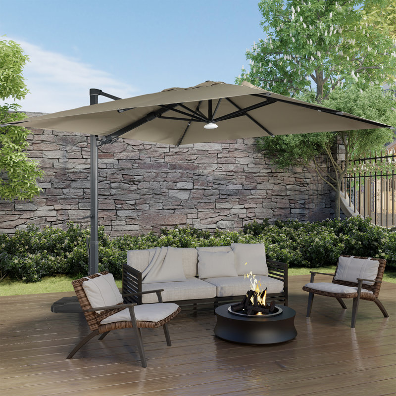 Parasol rectangulaire en porte-à-faux avec leviers à manivelle 118,11 po x 118,11 po Sokul inclus, Brun clair