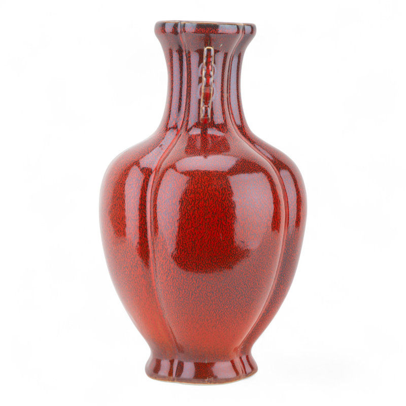 Porcelain Vase Run Glaze, 14.5" H x 9" W x 9" D, Black/Red