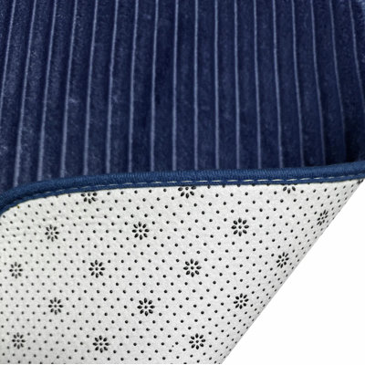 3 Piece Navy Blue Solid Stripes Textured Ultra Soft Thick Memory Foam Non-Slip Absorbent Bathroom Bath Mat Set