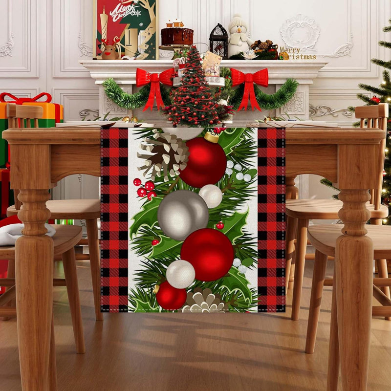 Linen Buffalo Check Plaid Christmas Table Runner  Farmhouse Winter Christmas Xmas Holiday Home Kitchen Table Decorations…