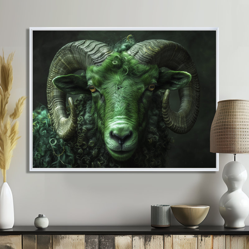 «Green Astrology Zodiac Zeal Aries», impression d'art mural, Cadre flottant blanc, 12" H x 20" W