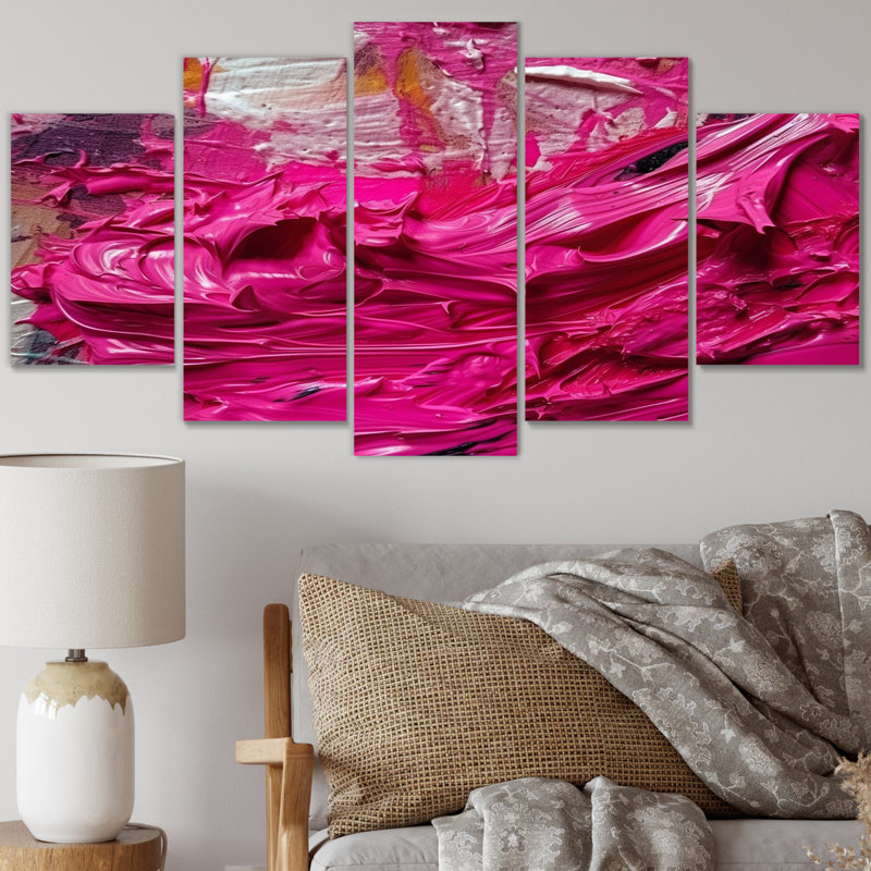 Viva Magenta Bliss Wildness III - Décoration murale abstraite - 5 panneaux