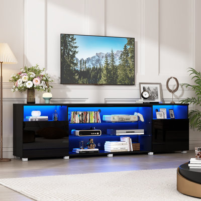 High Glossy Led Tv Stand For 90 Inch Tv,  With Adjustable Storage Shelf,Rgb Led Lighting