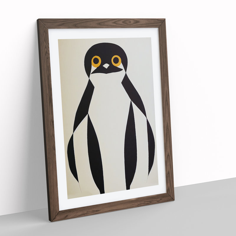 Penguin Abstract Art No.2 - Wall Art, 48cm H x 36cm W, Walnut Framed Paper, White