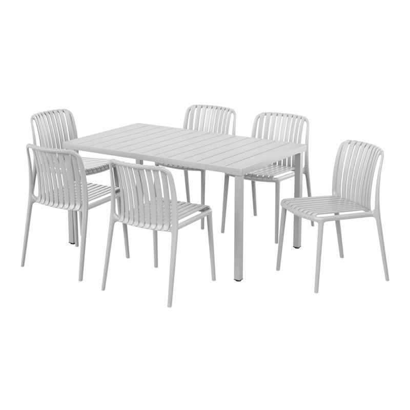 6-Person Outdoor Rectangular Dining Set, Gray