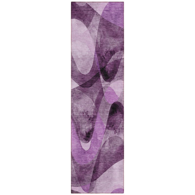 2' X 8' Purple Abstract Washable Non Skid Indoor Outdoor Runner Rug