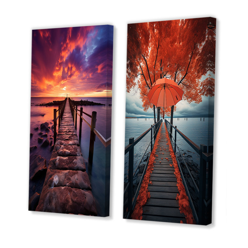 «Pier Twilight Retreat», 2 pièces sur toile, Toile tendue, H 24 po x l 20 po