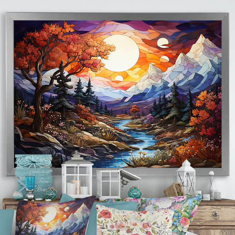 Combinaison de pics de tranquillité I sur toile, Cadre simple argenté, H 24 po x l 32 po x P 1 po